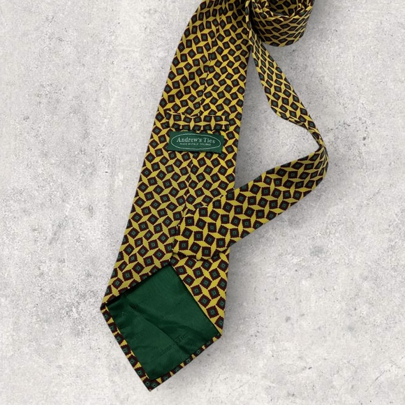 ANDREWS Yellow/Burgundy/Green Geometric Silk LUXURY Tie ITALY - Picture 2 of 5